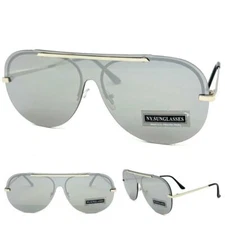 Men's Women Modern Retro Shield SUN GLASSES Lightweight Silver Frame Mirror Lens