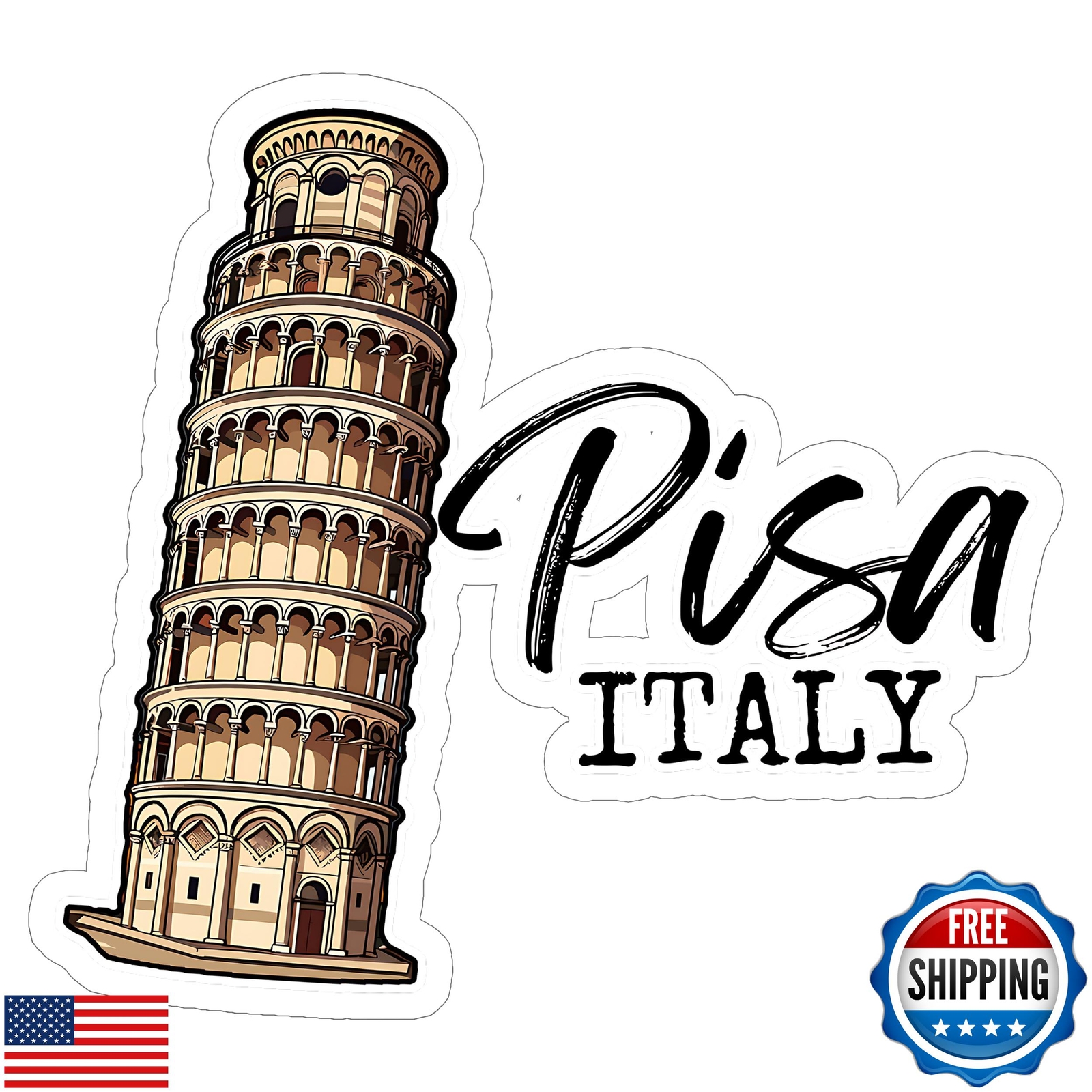 Leaning Tower of Pisa Italy Vinyl Waterproof Sticker Decal Souvenir for Water Bottles
