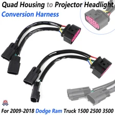 2pc Quad Housing To Projector Headlight Conversion Harnesses For 09-18 Dodge Ram