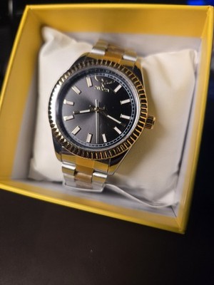 Invicta Aviator Men's Quartz 44mm Two-Tone Black Dial Fluted Bezel 100m