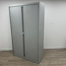 Tall Office Tambour Cupboard, 4 Shelves, Light Grey, H1980mm