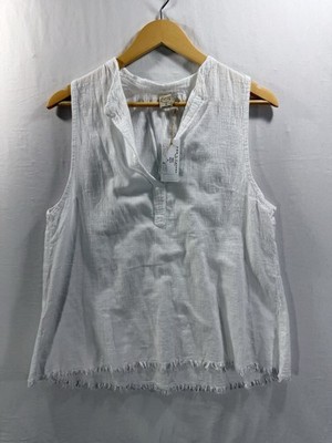 Blanca by Nature White Cotton Gauze Tank Top XL Sleeveless Frayed Hem NWT Boho