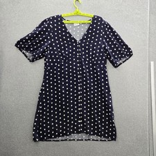 GAP Women Dress XXL Navy Polka Dot Shift Button Relaxed Short Sleeve