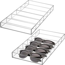 2 Pack Acrylic Sunglasses Organizer 6 Slot Clear Eyeglasses Storage Case Eyewear