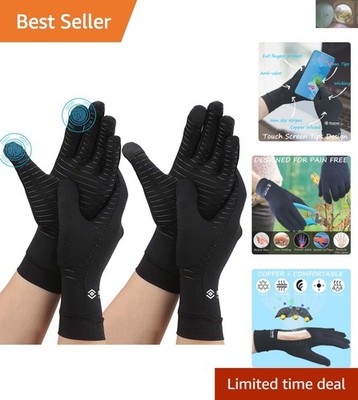 Copper Infused Compression Full Finger Arthritis Gloves with Touchscreen - Large