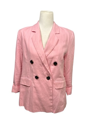 A loves A Womens Linen Blend Double Breasted Blazer Sz L Light Pink Linen Blend