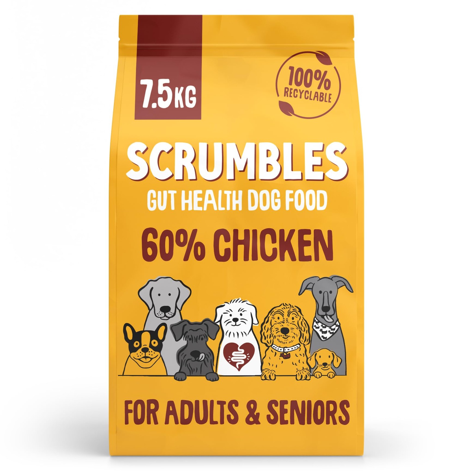Scrumbles • Dry Dog Food • Hypoallergenic • All Lifestages • Chicken 60% • 7.5kg Bag • Natural Complete Adult Recipe • Gut Friendly Prebiotics & Probiotics • Gluten Free - Image 2