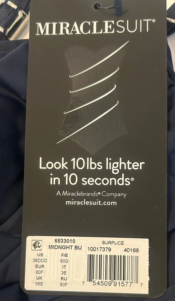 Nuevo con etiquetas Camiseta Tankini Miraclesuit Talla 36 DDD Azul Medianoche Sobrepelliz Sólido Con Aros Foto 4 de 4