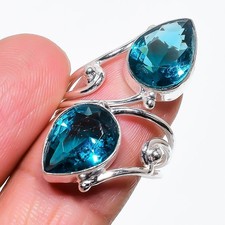 London Blue Topaz Gemstone Handmade 925 Sterling Silver All Size Ring For Gift