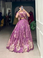 Tasar Silk Lehenga Choli Koti Set Floral Print Bridal Wedding Party Wear Set