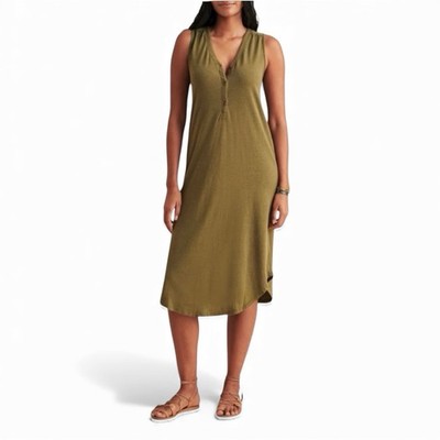 Faherty Annie Sleeveless Henley Midi Dress Women s Size Small Green Hemp Cotton