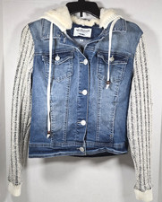 Wallflower The Dreamer Fit Girls Junior Hooded Knitted Sleeves Jean Jacket Sz M