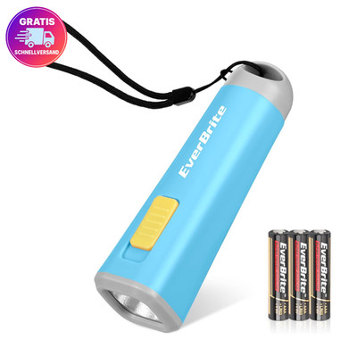 EverBrite Mini LED Taschenlampe 1W hellblau mit Kordel Batterien Geschenk