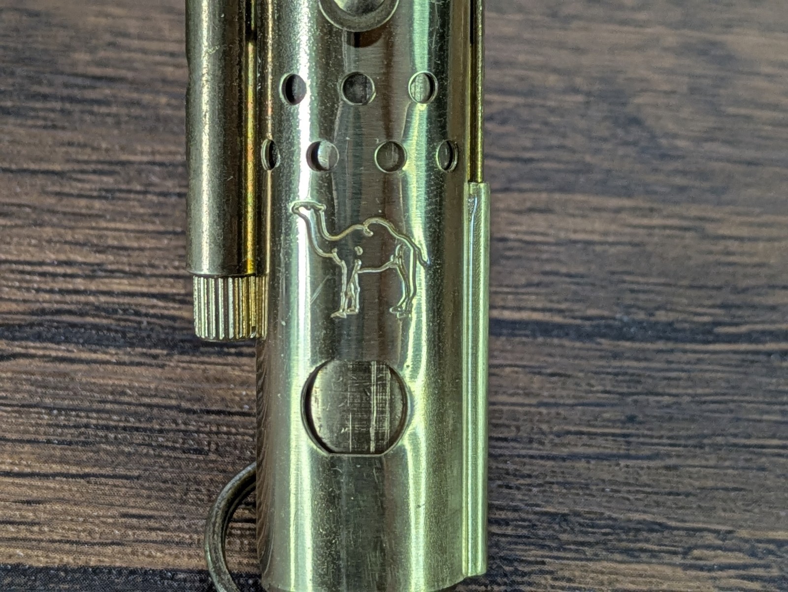 Vintage - 2¾" Unlite Joe Camel Brass Cigarette Lighter, Keyring Trench Style