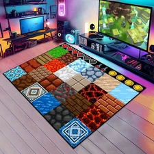 Game Rug Teen Boys Carpet with Pixel Game Element Decoration, 8 Bit Old Games...