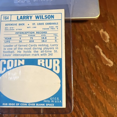 Larry Wilson 1968 Topps Football Card #164 HOF NM Range - Picture 5 of 6