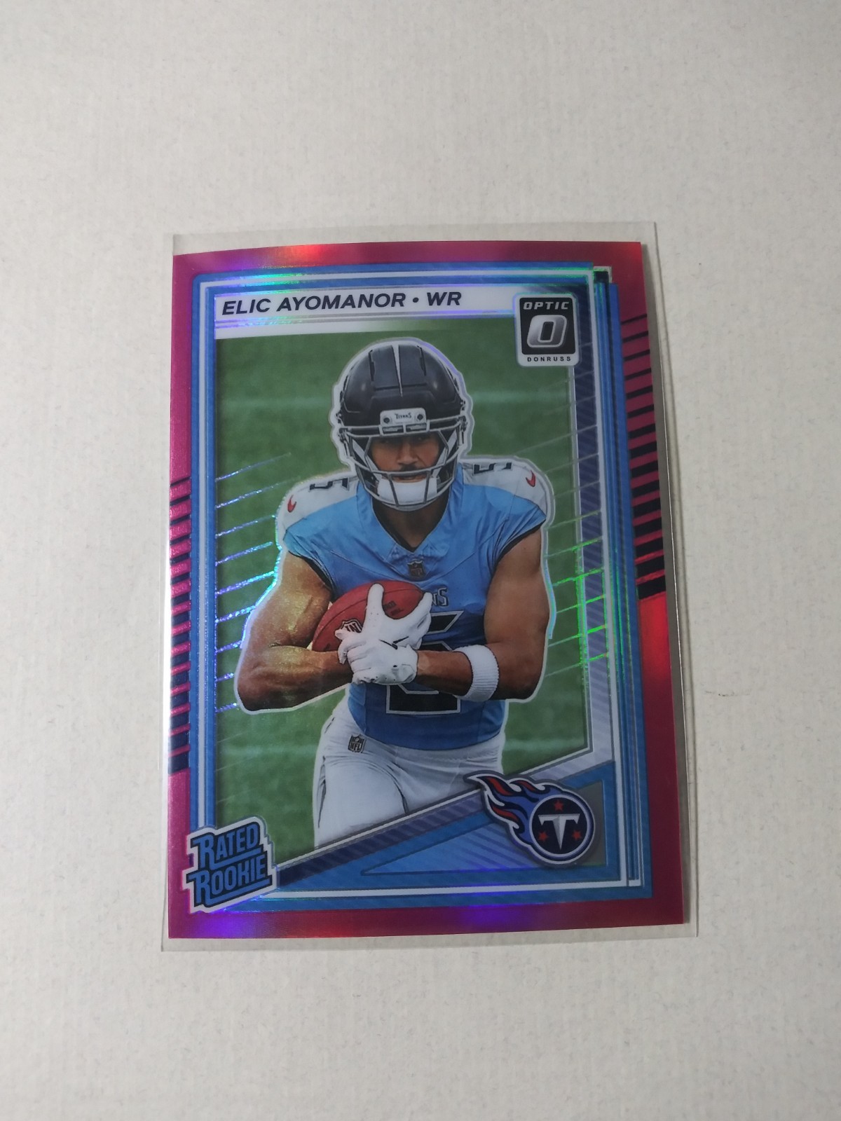 2025 Panini Donruss Optic - Rated Rookie Elic Ayomanor #235 Pink Prizm (RC)