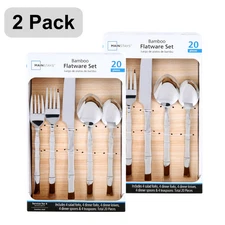 Mainstays Bamboo Stainless Steel Flatware Set 20 Pc Service for 4 ( 2 Pack )