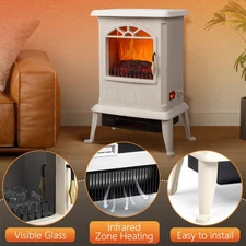 ROVSUN 1500W 120V 22" Electric Fireplace Space Heater 3D Realistic Flame White