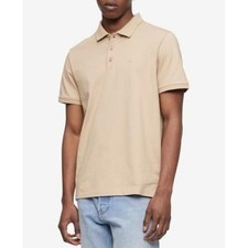 Calvin Klein Mens Smooth Monogram Logo Polo Tshirt in Travertine Sz Small