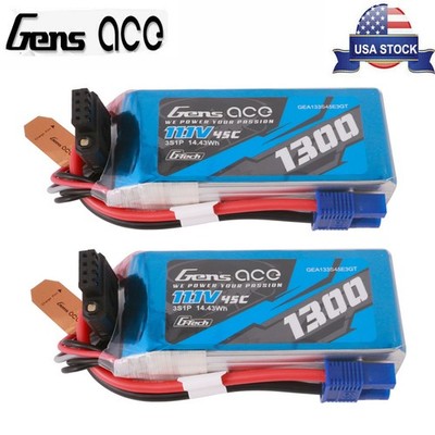 2X Gens Ace G-Tech 1300mAh 45C 11.1V 3S Lipo Battery EC3 Plug For RC Plane New