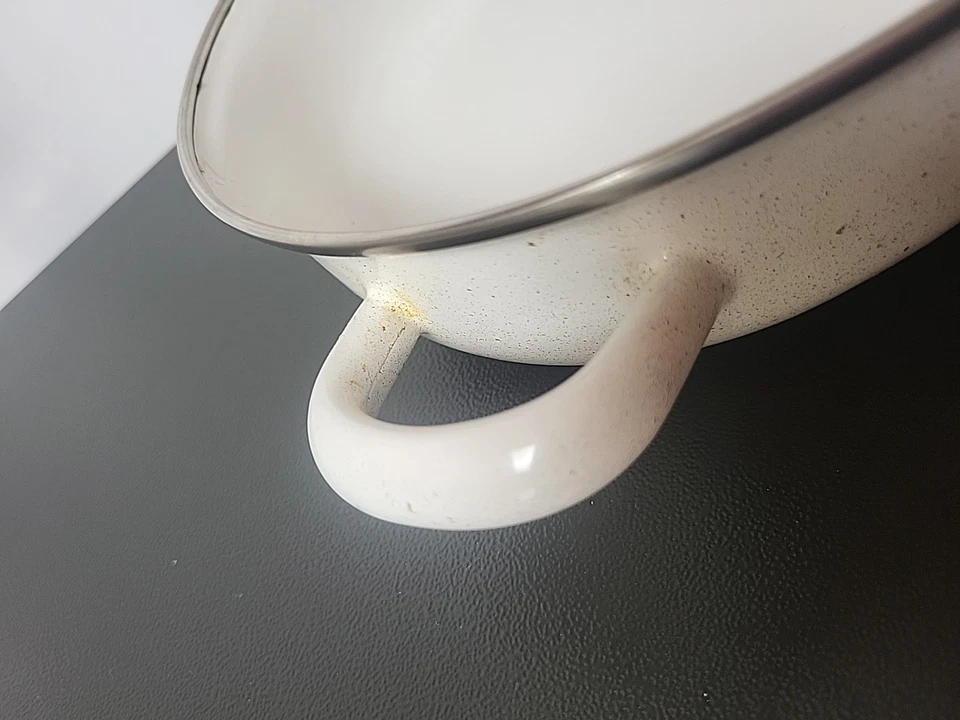 Harvest Blossom Porcelain Enamel Cookware Oval Pot/Pan w/Handles Vintage - Image 4 of 4