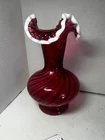 Vtg Rare Fenton Cranberry Ruby Red Snow Crest Swirl 11 1/4" Vase