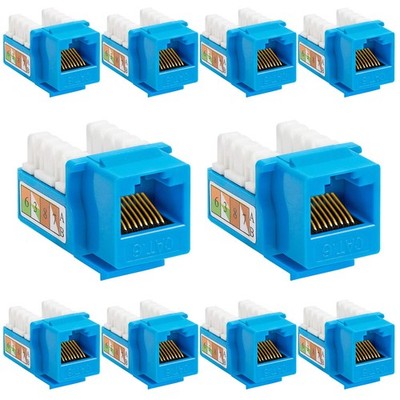 10 PCS Cat6 Keystone Jack Insert Punch Down RJ45 Connector 90 Degree Blue