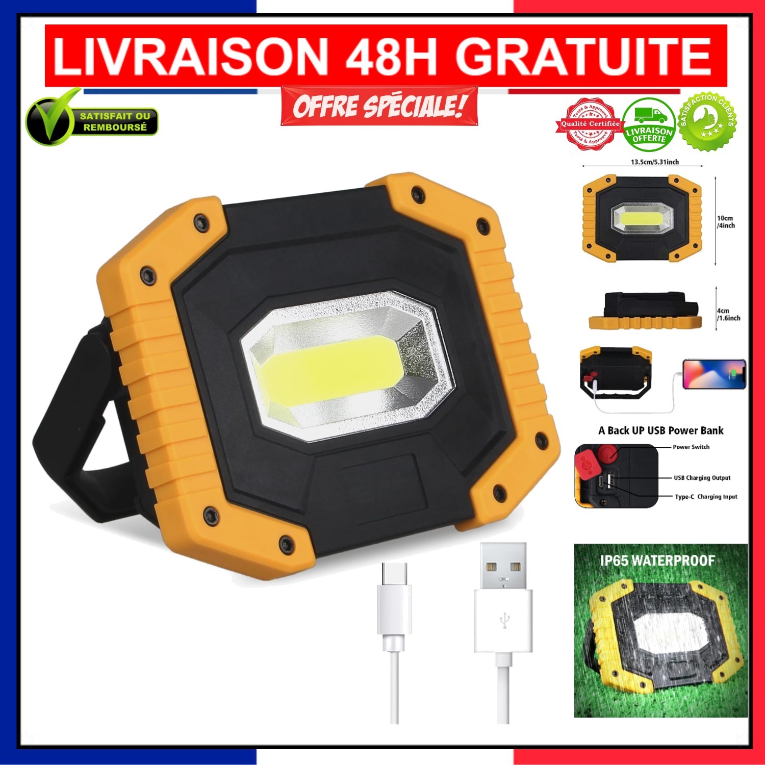 Éclairage LED portable 30W pour vos soirées de camping en famille avec batterie 5200mAh