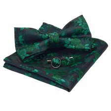Men's Plaid Floral Jacquard Adjustable Pre-tied Bow Tie Pocket Square Set