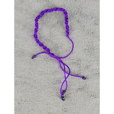 Handmade Purple Macrame Bracelet with Black Beads Adjustable