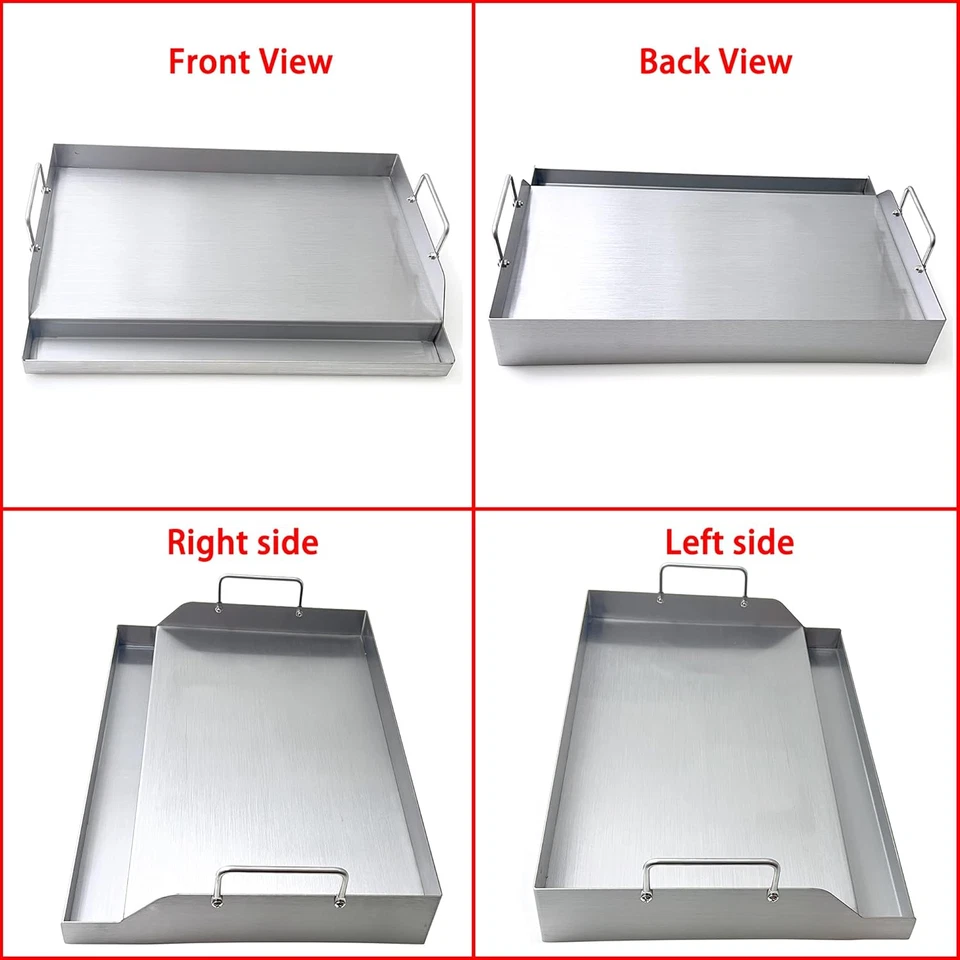 DS126 18”x12.5” chapa de aço inoxidável topo plano para churrasqueira a gás, panelas para churrasco com alças - Imagem 3 de 4