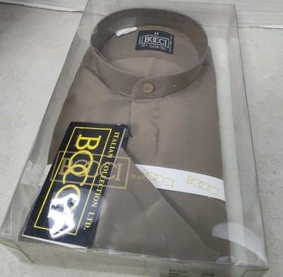Silk Bocci Button Down Shirt Mens Medium Taupe Brown Italian Dry Clean Only NIP