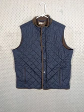 Peter Millar Essex Quilted Travel Vest Men's Large Full Zip Snap Blue Pockets 