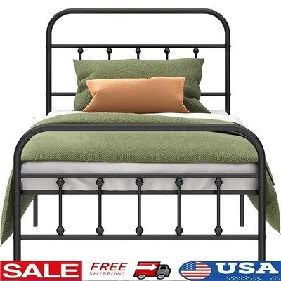Metal Bed Frame W/ Headboard Storage Space Easy Assembly Squeak Resistant New