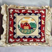 Vintage Farmhouse Throw Pillow Barn Scene Ruf...
