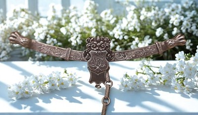 Antike Chatelaine um 1900 DRGM Versilbert Gürtelclip Löwentatzen 13cm Sammlerstü