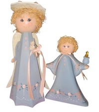 Handcrafted  Painted Set of 2 Wooden Angels Farmhouse Cottagecore Decor