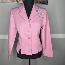 Vintage Bedford Fair Lifestyles Lilac Floral Embroidered Blazer Jacket 10 Petite