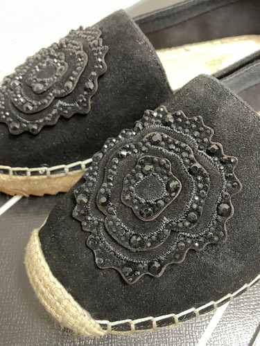 NEW Karl Lagerfeld Paris Abby Black Nubuck Leather Espadrille Loafer Shoe Size 8 - Picture 3 of 6