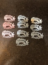 10 - Vintage 1960s plastic Happy B-day Cake Decoration, Blue, Pink, wht- 3 x 2"