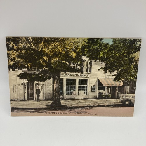 Vintage Handcolored Postcard Worden’s Pharmacy Manchester Vermont