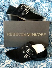 Rebecca Minkoff $298 Black Suede Silver Double Buckles Ankle Booties Heels 40 9