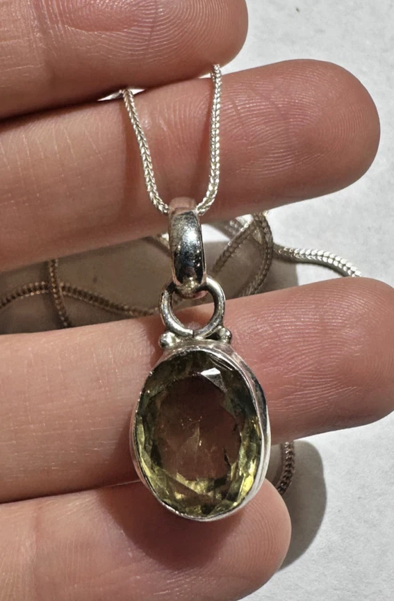 Pendente Facettato In Citrino Giallo In Argento Sterling 18" 6.5g Collana - Immagine 3 di 4