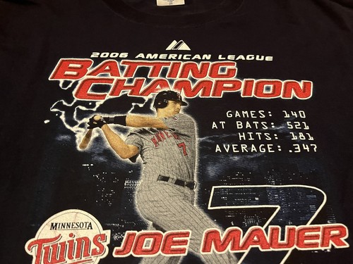 Joe Mauer 2006 AL Batting Champion Minnesota Twins MLB Majestic 2XL T Shirt - Picture 5 of 7