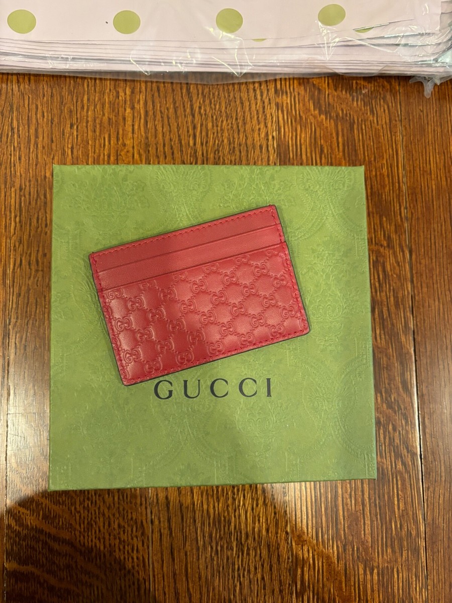 NEW Red Gucci Micro Guccissima Card Holder Wallet with Box
