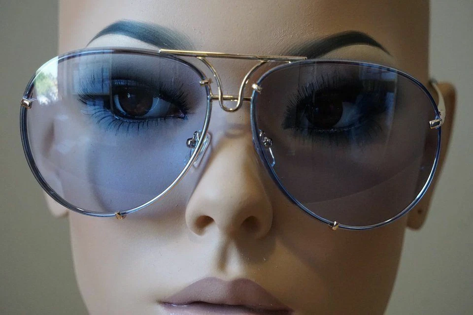 Hombres Mujeres CLÁSICO VINTAGE RETRO ESTILO AVIADOR GAFAS DE SOL marco dorado lentes azules Foto 2 de 2