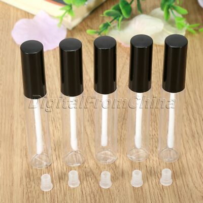 5/10X 10ML Empty Clear Lip Gloss Tube Lip Balm Bottle Makeup Container Black Cap