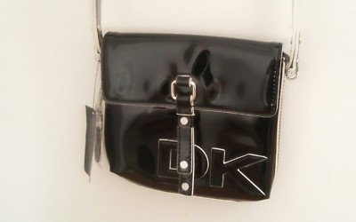 NWT DESIGNER VINTAGE DKNY 90s Black White Patent Leather Crossbody Purse Bag