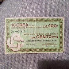 MINI ASSEGNO ICCREA FEDERAZIONE TOSCANA DELLE CASSE RURALI E ARTIGIANE 10/1/1977